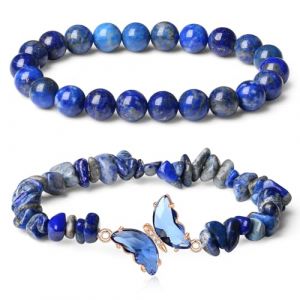 AWARDSEN 2Pcs Lapis Lazuli Bracelet Papillon Pierre Naturelle Femme 8mm Pierre Precieuse Bracelet Stretch Extensibles Perle Bijoux Cadeau pour Femme (AWARDSEN, neuf)