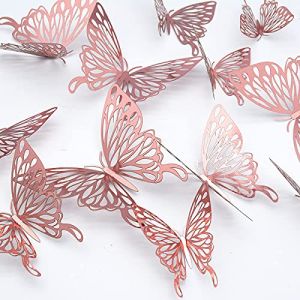 Stickers Muraux Papillon 3D, CAYUDEN 24 PCS Amovible Papillon Argenté Sticker Muraux Stickers Papillon Autocollants Combinés Art DIY Décor Butterfly Pour La Maison, Décoration de Chambre(RoseOr) (AC LIFE - EU, neuf)