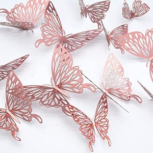 Stickers Muraux Papillon 3D, CAYUDEN 24 PCS Amovible Papillon Argenté Stickers Muraux Stickers Papillon Stickers Combinés Stickers Art DIY Décor Papillon Pour La Maison, Décoration de Chambre(RoseOr) (AC LIFE - EU, neuf)