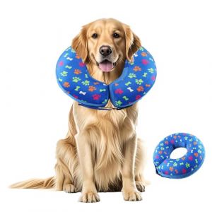 Collier Collerette Gonflable pour Chien Shyllin, Collerette Chien Gonflable avec Velcro Réglable, Collerette Chat, adapté à La Récupération Postopératoire, Anti-Morsure et Anti-Léchage (Bleu-B, S) (XFJIN243, neuf)