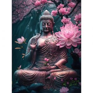 RICUVED 5D Bricolage Bouddha Diamond Painting, DIY Fleur Diamant Painting Kit Complet,Bouddha Kits de Peinture sur Diamant Point de Croix Painting pour Adultes Débutants 30x40cm (FANDIJIA, neuf)