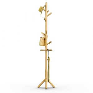 Awatiwa Porte-manteau en bois massif, autoportant en forme d'arbre avec 11 crochets,(+2 de rechange) mât principal de 40mm de diamètre (Trois pattes, Couleur bois naturel) (Dongguan Huihong Home Furnishings Co., LTD, neuf)