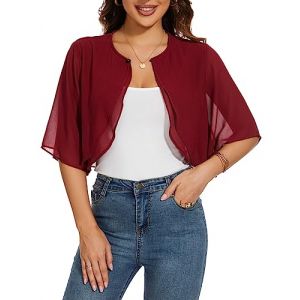 HANERDUN Bol&eacute;ro Femme Festif El&eacute;gant Cardigan Mousseline Manches Court Veste d'&eacute;paule Parfait avec Toutes Sortes de Robe de Cocktail Robe de Soir&eacute;e (AYOZI, neuf)