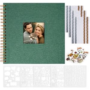 Vienrose Album Photo Scrapbooking, 20,5 x 20,5 cm Album Photo en Lin avec 40 Pages Papier Kraft Blanc Vierge, Kit de Fournitures de Scrapbooking DIY pour Couple B&eacute;b&eacute; Famille Mariage, Vert Fonc&eacute; (Vienrose EU, neuf)