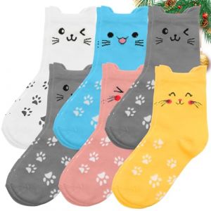 VEGCOO 6 Paires Chaussette Femme, Chaussettes Femme Fantaisie Respirantes Confortables à Motif Chat, Chaussettes Chat 37-41 Chaudes en Coton pour Femmes Filles Cadeaux de Noël d'Anniversaire Créatifs (LCD UK Store, neuf)