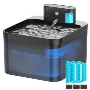 Fontaine a Eau Chat sans Fil, VinDox 2.2L Fontaine pour Chat avec Détecteur de Mouvement, Fonctionnement sur Piles 2600mAh Pompe à Eau Silencieuse avec LED et Filtre à Charbon Actif, Noir (ProPetmo, neuf)