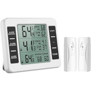 Thermomètre Frigo avec Recharge USB-C - 2 Capteurs Sans Fil, Thermomètre sans fil,Alarme Sonore, Affichage Min/Max - Numérique (Lyingcat, neuf)