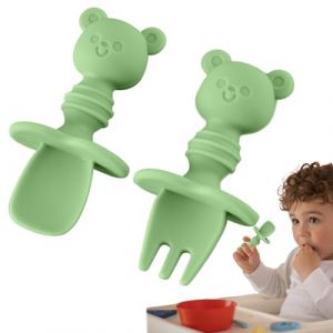 Ensemble fourchette et cuill&egrave;re pour b&eacute;b&eacute;, fourchettes et cuill&egrave;res pour tout-petits,Ensemble de fourchettes et cuill&egrave;res souples, ensemble de couverts flexibles en Silicone pour - Ustensiles d'alimen (pengch, neuf)