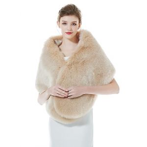 BEAUTELICATE Ch&acirc;le &Eacute;tole en Fausse Fourrure Cape Bol&eacute;ro De Femme Mariage Hiver sur Robe de Soir&eacute;e Mari&eacute;e C&eacute;r&eacute;monie F&ecirc;te Demoiselle d'honneur(Taille Unique, Fourrure Longue - Or Rose) (BEAUTELICATE-FR, neuf)