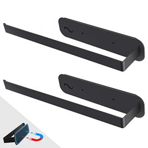 EXLECO 2Pcs Porte Sopalin Magnét INOX Porte Essuie Tout Mural avec Forte Adsorption Supports pour Papier Essuie-Tout Porte Rouleau Papier Cuisine pour Réfrigérateur Micro-Ondes Armoire en Métal Noir (ZLH2019, neuf)