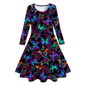 Belovecol Robe pour Enfants Filles imprim&eacute; Papillon f&ecirc;te Patineuse &agrave; Manches Longues balan&ccedil;oire Robes n&eacute;on 8-9 Ans (Chlorella, neuf)