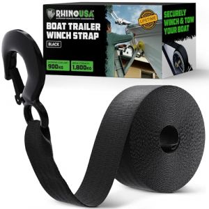 Rhino USA Sangle de treuil de remorque de Bateau (5 cm x 6.1 m) - Résistance à la Rupture de 1800 kg - Poulies de treuil Marin ultimes pour Ponton, Waverunner, Accessoires de Bateau de pêche (Noir) (VANILLAST LTD, neuf)
