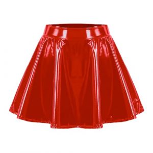 G&eacute;n&eacute;rique Jupe en Cuir Femme Cosplay Verni Brillant, Mini-Jupe Pliss&eacute;e Patineuse, Jupe Cuir Femme Noire Sexy Grande Taille (IHUAE, neuf)