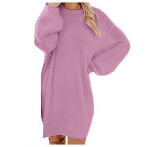 Générique Robe Grossesse, Robe Pull Femme Hiver Chic Et Elegant Manche Longue Robes Longues Femmes Grande Taille Chaude Sexy Jupe Dress Oversize Col Rond Couleur Unie Violet, XXL (ChaoWenMao, neuf)