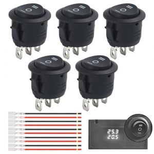 Lot de 5 interrupteurs à bascule 3 positions - 12 V - 3 broches - Mini interrupteur à bascule rond avec fil de 15 cm - Interrupteur à bascule 12 V marche/arrêt - 3 broches - Encliquetable - Rond (SunXingTian, neuf)