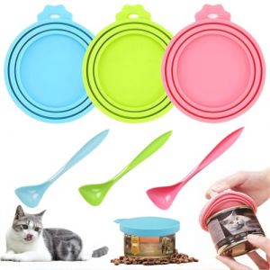 THQAE 3 Pcs couvercle boite de conserve, couvercle pour canettes avec 3 cuill&egrave;res, couvercle pot yaourt, nourriture pour animaux de compagnie en silicone (ProTechika O&Uuml;, neuf)