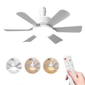 Ventilateur de Plafond avec Lumi&egrave;re et Telecommande,40W Lampe Ventilateur Plafond avec Douille E27, Dimmable Ventilateur Plafond LED pour Chambre,Salon,3 Vitesses,6 Pales,pour Salon (Blanc) (EagerMinds, neuf)