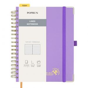 POPRUN Carnet de Notes Ligné Spirale - 18,8 x 24,5 cm Cahier à lignes, Bullet Journal avec 220 Pages Numérotées, Papier 120 g/m², Étiquettes Autocollantes et 8 Feuilles Détachables, Violet-VT (Time Works Wonders, neuf)
