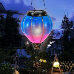 Joellfuner Montgolfière Solaire, Lanterne Solaire Exterieur Etanche, Montgolfiere Lumiere, Lampe Solaire Décorative, Suspension de Jardin, Effet de Flamme, pour Terrasse Extérieure Chemin (Bleu-rose) (TORYODOR ETRADE, neuf)