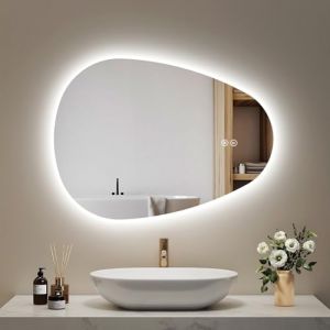 EMKE Miroir Salle de Bain avec éclairage, Anti-buée,60x80 cm,Miroir LED asymétrique,3 Couleurs, luminosité réglable, Fonction mémoire,Extinction Automatique après 3 Heures (EMKE, neuf)