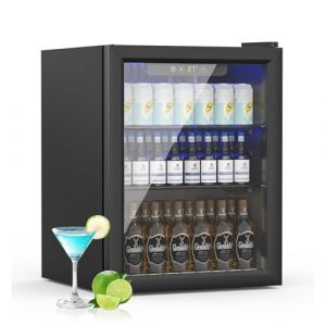 R&eacute;frig&eacute;rateur Mini-Bar de 50L, R&eacute;frig&eacute;rateur &agrave; Boissons Autonome pour 70 Canettes avec Porte Vitr&eacute;e pour Sodas, Petit R&eacute;frig&eacute;rateur sous Comptoir avec Clayettes R&eacute;glables et &Eacute;cran Num&eacute;rique (Noir) (ErivessHK, neuf)