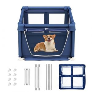 Parc pour Chiots, enclos pour Chiens de Petite Taille, Parc de s&eacute;curit&eacute; pour Animaux de Compagnie avec Tissu renforc&eacute;, Filet en Nylon et Tubes en Acier Inoxydable (Blue, 90x90x66cm, 5) (DD Home Store, neuf)