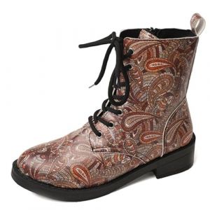 Bottes pour Femmes Bout Rond Talons Bloc Bottines Plateforme Gothique À Lacets Punk Bottes De Combat De Moto en Cuir Imprimé Multicolore Grosses Bottes Courtes (ToBe-One, neuf)
