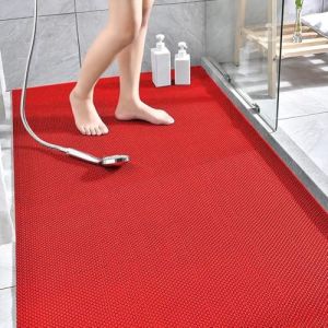 Tapis de sol antid&eacute;rapant de drainage ext&eacute;rieur, grand tapis en caoutchouc creux &agrave; mailles pour salle de bain/cuisine/piscine, tapis de douche en PVC avec &eacute;vacuation (Rouge, 90x150cm) (zhenglinouz, neuf)