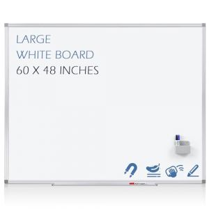 Swansea Tableau blanc magnétique 150x120 cm, Tableau velleda avec cadre en aluminium épais, white board avec long plateau porte-marqueurs et porte-stylo magnétique, geant (Swan_Sea, neuf)