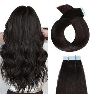 YILITE Extension Adhesive Cheveux Naturel 60cm 20pcs Noir Naturel Extension Cheveux Naturel Adhesif 24 Pouces 50g Tape In Hair Extensions Human Hair (60cm #1b Noir Naturel) (YILITE, neuf)