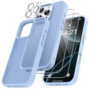FLLAO 4 en 1 Coque pour iPhone 16 Pro avec 2 Verre Trempé et 1 Caméra Protecteur, [Coussin d'air Intégré] Antichoc Antirayures Bumper Protection Housse pour iPhone 16 Pro 6.3", Bleu Clair (YeMe, neuf)