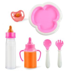 Biberon Magique Biberons pour Poupée, 6 Pièces Ensemble Accessoires Poupée avec Biberon Poupee Magique, Tétine, Assiette de Diner, Cuillère, Fourchette, Biberon de Poupée, Accessoires pour Bébé Jouet (yajimaoyi, neuf)