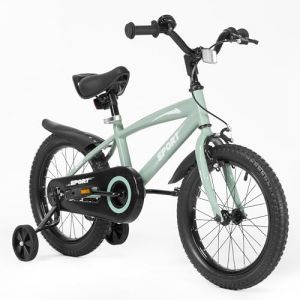 BODIOO Vélo enfant 12 pouces, vélo pour garçons et filles avec stabilisateurs, cadre robuste, siège réglable, frein à rétropédalage et frein à main, convient aux conducteurs de 83 à 96 cm (gris menthe (TabaN, neuf)