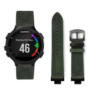 Bracelet en cuir pour Garmin Forerunner 220/230/235/735XT/620/630, Bracelet de remplacement en cuir de haute qualité Compatible avec Forerunner 220/230/235/735XT/620/630 pour Hommes et Femmes (H) (HYKEJI, neuf)
