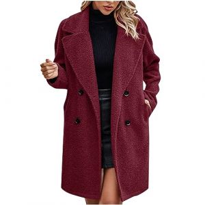 Susenstone Femme Manteaux en Laine M&eacute;lang&eacute;e &agrave; Double Boutonnage Manteau Femme Hiver Chic Manteau Chaud Mi-Long Vintage Chaud Manches Longues en Laine Cardigan Blouson Automne Hiver Manteaux (⭐⭐⭐⭐⭐Susenstone, neuf)