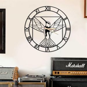 Dekory Hummingbird da vinci Horloge Murale en m&eacute;tal 60 cm, horloges murales Vintage et industriel, Pendule murale, pour salon bureau, chambre, cuisine, (Dekorywallart, neuf)