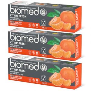 Dentifrice Biomed Citrus Fresh 97% naturel |Orange, haleine fra&icirc;che, gencives saines |Huiles essentielles de mandarine, pamplemousse et citron, ar&ocirc;me de fruit, v&eacute;g&eacute;tarien,sans SLES Lot De 3 ( 3x100 g] (hello_health, neuf)