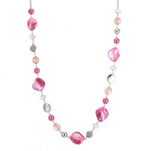 FULU AUTUMN Long Collier de Perles en Pierre pour Femmes Collier de Cha&icirc;ne en Argent avec Cristaux de Coquillage Bijoux de Mode Cadeau No&euml;l pour Maman(Hot pink) (FULU AUTNMN-, neuf)