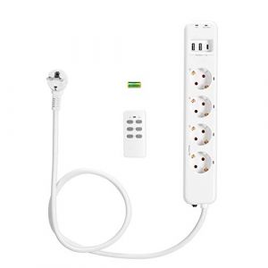 Navaris Multipris avec télécommande - Bloc alimentation 4 prises (type F) avec 2x port usb-a 1x port usb-c - Prise multiple câble 1,5m (SX-Commerce, neuf)