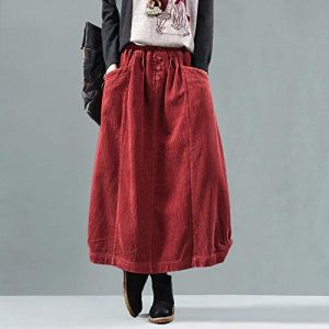 Kilt Ecossais Jupe Automne Hiver Jupe en Velours Côtelé Femmes Vintage Jupes Longues Femme Taille Élastique A-Ligne Jupe Plissée Grande Taille Taille Unique Marron (hai feng xian lan tu bai huo shang hang, neuf)