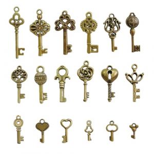 Lot de 18 mini clés décoratives vintage squelette clé mixte vieilles clés bronze clé mariage bricolage collier pendentif décoratif pendentif clé squelette antique pour accessoires faits main, Acier (OEIOTEI, neuf)
