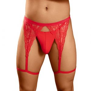 Dasongff Homme String Sexy Dentelle Jockstrap String Ficelle sous Vêtement Boxer Caleçon Sissy Transparent Lingerie Travestie BDSM Drag Queen Underwear Taille Basse Lingerie Sexy de Pute (ELECTRI, neuf)