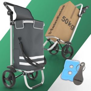 Heimfleiss® Chariot de Courses Pliable 56L | Caddie de Courses Pliant avec 50kg de Charge Utile | Sac de Courses Léger à roulettes | Chariot de Shopping XL avec Compartiment Isotherme | Gris (CD_Commerce, neuf)