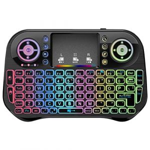 LONGYI i10 Mini Clavier sans Fil Smart TV Clavier Mini sans Fil Rétroéclairé avec Souris Touchpad, Bluetooth et 2,4 GHz USB Clavier pour Android TV Box/HTPC/Pad/Notebook/Projector (Sanzhuo-FR, neuf)