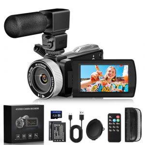 Cam&eacute;scope 4K 48MP avec Vision Nocturne IR, Zoom Num&eacute;rique 18X Cam&eacute;ra Vlogging &agrave; &eacute;cran Tactile de 3,0 pouces &agrave; Rotation de 270 &deg;, Camcorder Cam&eacute;ra Vid&eacute;o avec T&eacute;l&eacute;commande, Mic, Carte de 64 Go, 2 Piles (zimoce, neuf)
