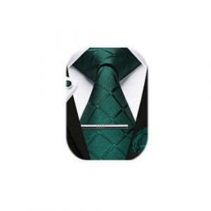 HISDERN hommes vert fonc&eacute; Plaid cravate mouchoir bouton de manchette pince &agrave; cravate ensemble formel f&ecirc;te de mariage (hisdern, neuf)