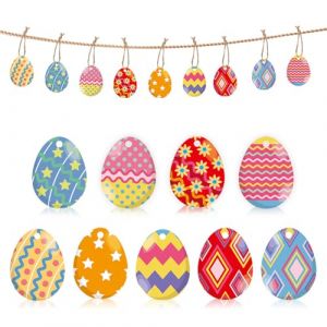 9 pi&egrave;ces de P&acirc;ques tenture murale d&eacute;corative, oeufs de P&acirc;ques en bois suspendus, printemps tenture murale d&eacute;corative, oeufs de P&acirc;ques d&eacute;coratifs (QUQU JIANING, neuf)