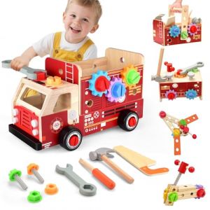 Nauotk Jouet en Bois Outil Enfant, Camion de Pompier en Bois 2 en 1 und Boite a Outils Enfant, Outils Jouet en Bois, Montessori Jeux avec 46 Pièces, Outils et établis Cadeau Garcon Fille 2 3 4 5 Ans (Tóth Mária Hajnalka, neuf)