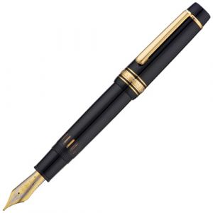 Wikult Yongsheng Junlai 930 Stylo Plume Acrylique, #9 pointe moyenne avec système de remplissage à piston, réservoir d’encre de clôture noir piano avec design plat (Garniture Dorée) (JianHang Office, neuf)