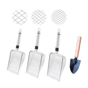 ZHYUAN Juego de 4 piezas Tamis de jardin,Tamis de jardin en acier inoxydable,Tamis &agrave; mailles pour sol de jardinage,Tamis de compost avec petite pelle de jardinage pour pots de terrasse,sable,gravier (SCDZ-EU, neuf)